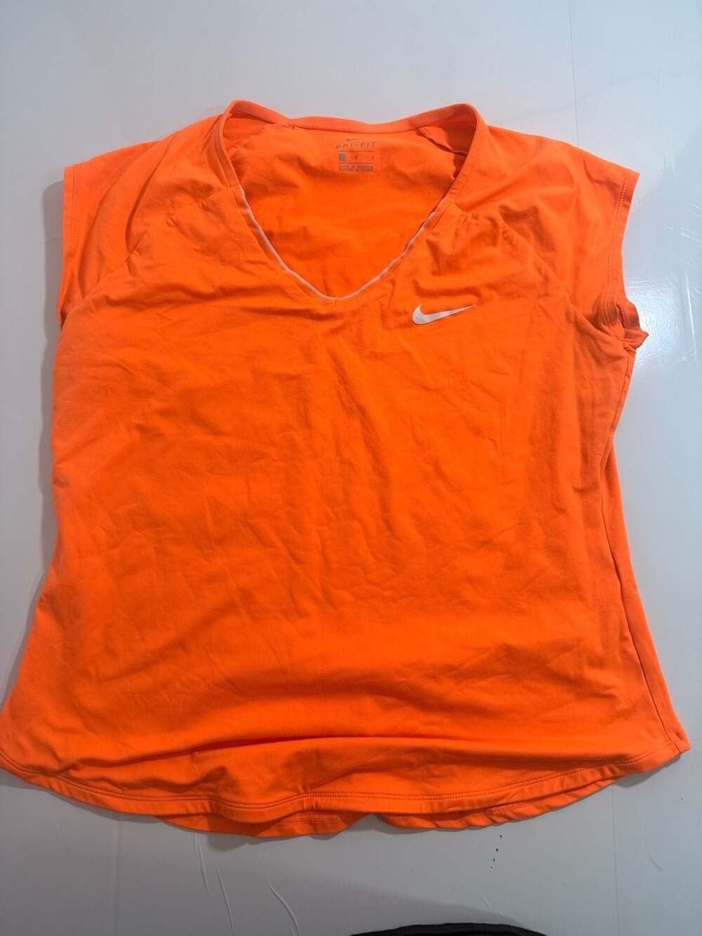 Nike Dri-Fit Athletic Top Size L Bright Orange V-Neck Sleeveless Shirt